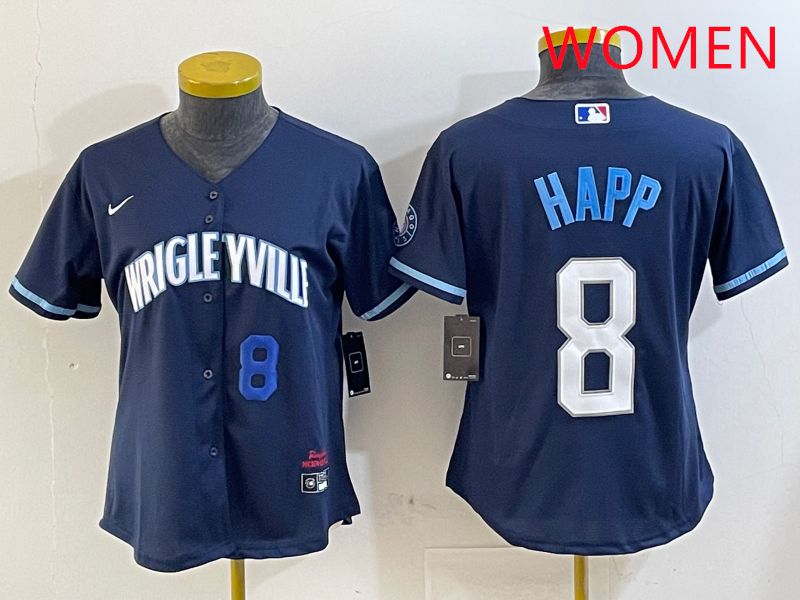 Women Chicago Cubs #8 Happ Blue City Edition Game 2025 Nike MLB Jersey style 4